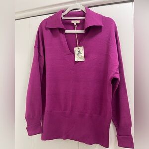 EASEL Magenta Collared Knit Sweater -Size Small NWT